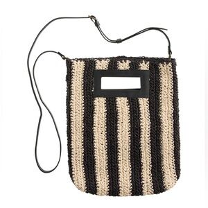 World Market Black And Ivory Raffia Stripe Crossbody Bag Purse
